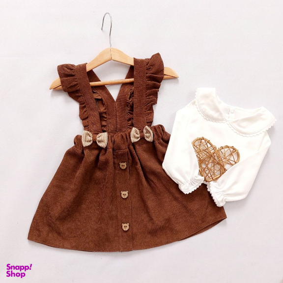 سارافون بلوز دخترانه مخمل کبریتی رنگ قهوه ای