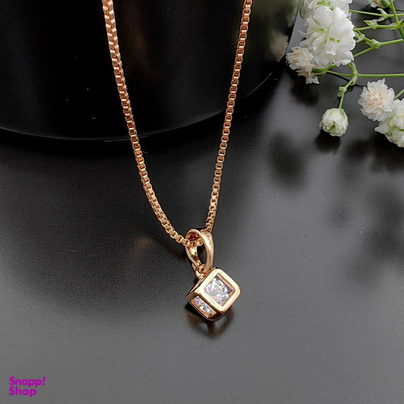 آویز گردنبند زنانه ژوپینگ مدل مکعب نگینی 491 رنگ طلایی