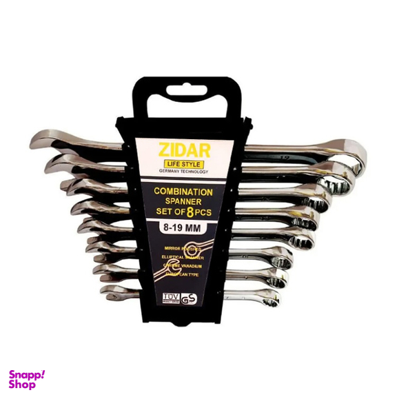 آچار یکسر تخت و یکسر رینگی زیدار کد 2030018 بسته 8 عددی