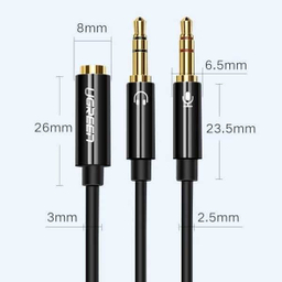 کابل تبدیل 1 به 2 صدا Jack 3.5mm یوگرین مدل AV140 AUX کد 20898 طول 20 سانتی متر