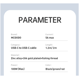 کابل شارژ دو سر تایپ سی مک دودو (Mcdodo) مدل 8120 توان 100 وات