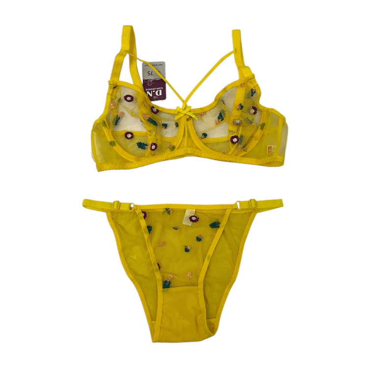 ست لباس زیر زنانه طرح بابونه کد NM-D.N-02 رنگ زرد