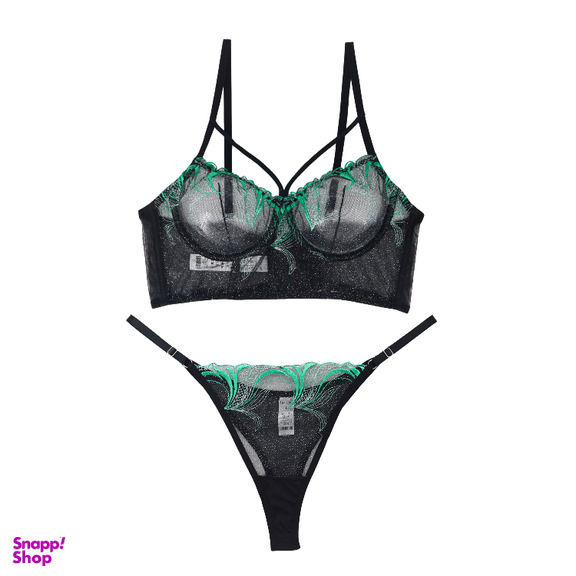 ست شورت و سوتین زنانه برتا مدل توری کد 1031ZG رنگ مشکی