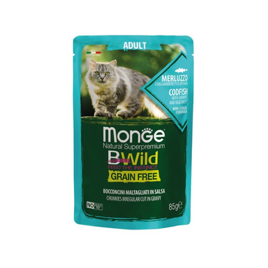 پوچ گربه بالغ مونژه بی وایلد مدل Bwild Grain Free Adult Cat وزن 85 گرم