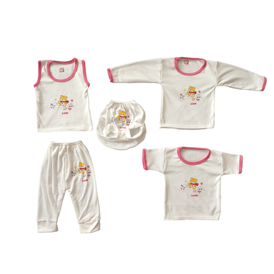 ست 5 تکه لباس نوزادی مدل خرس و اردک رنگ سفید صورتی