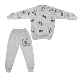 ست تیشرت و شلوار پسرانه چیندکا مدل خرسی 2024 کد 109 رنگ طوسی