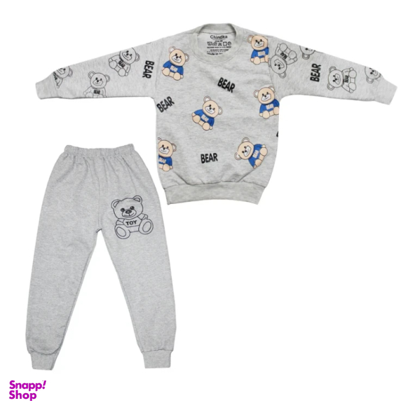 ست تیشرت و شلوار پسرانه چیندکا مدل خرسی 2024 کد 109 رنگ طوسی