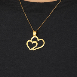 پلاک گردنبند طلا 18 عیار زنانه طرح دابل قلب کد 021