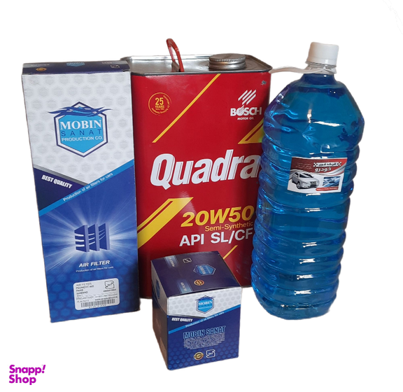 پک روغن موتور بوش و فیلتر روغن و هوا مبین صنعت و شیشه شوی خودرو مناسب پژو 405 و پژو پارس و سمند مجموعه 3 عددی