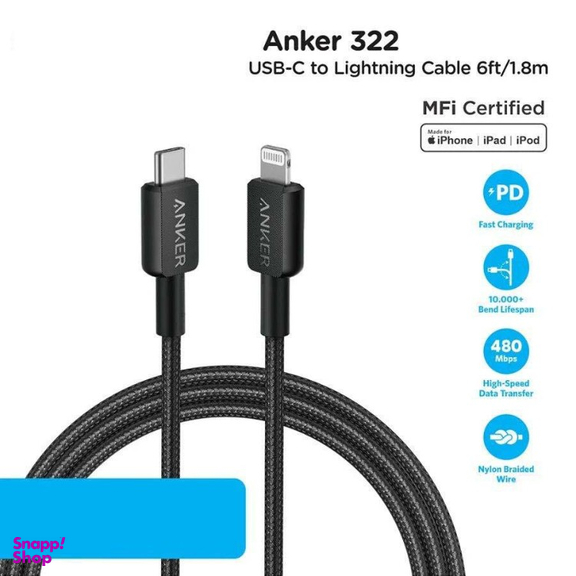 کابل شارژ لایتنینگ به Type-C انکر مدل 322 طول 0.9 متر