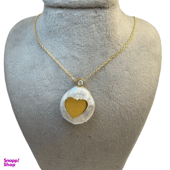 گردنبند نقره 925 عیار آبکاری طلا زنانه طرح صدف و قلب کد 4413 NCK