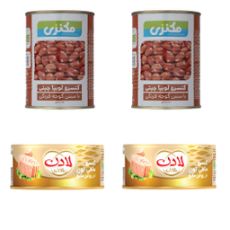 کنسرو لوبیا چیتی با سس گوجه فرنگی مکنزی وزن 380 گرم و کنسرو تن ماهی در روغن لادن وزن 180 گرم بسته 4 عددی