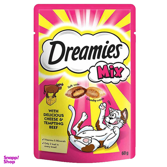 غذای تشویقی گربه دریمز مدل Dreamies Snack With Beef And Chese وزن 60 گرم بسته 3 عددی