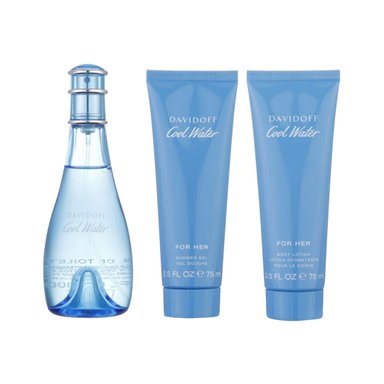 ست ادو پرفیوم زنانه دیویدف مدل Cool Water حجم 100 میلی لیتر به همراه لوسیون بدن زنانه دیویدف مدل Cool Water حجم 75 میلی لیتر و شامپو بدن زنانه دیویدف مدل Cool Water حجم 75 میلی لیتر