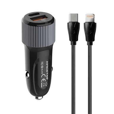 شارژر فندکی 38 وات کینگ استار مدل KC135i PD به همراه کابل USB-C به لایتنینگ