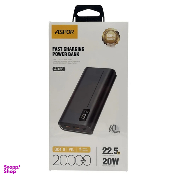 پاوربانک آسپور مدل A336 ظرفیت 20000 میلی آمپر ساعت