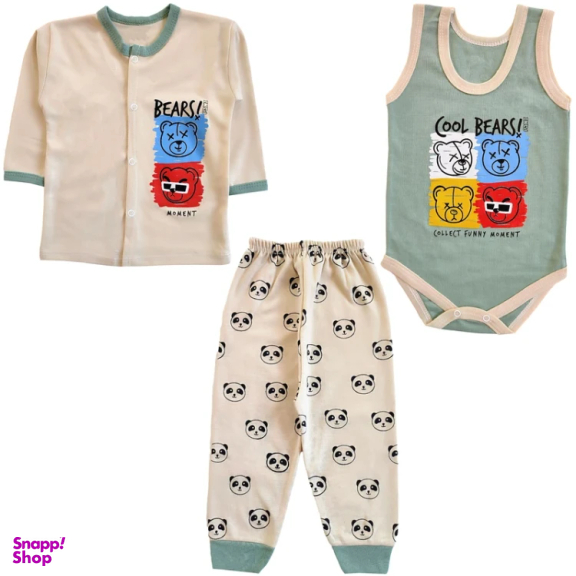 ست 3 تکه لباس نوزادی مدل خرس کد 4047