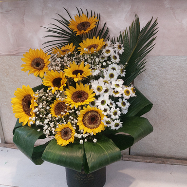 باکس گل طبیعی مدل آفتابگردان و داودی کد 3000