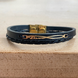 دستبند چرم و طلا 18 عیار مردانه طرح ابزار