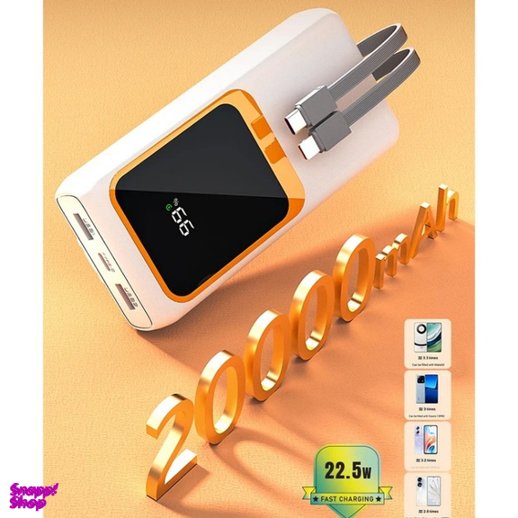 پاوربانک پی زد ایکس مدل V27 Fast Charging 22.5W Cabled ظرفیت 20000 میلی آمپر ساعت