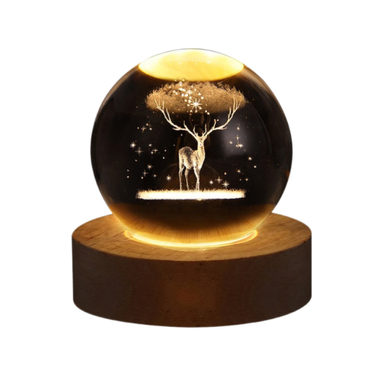 چراغ خواب مدل گوی کریستال طرح گوزن سایز ۴ سانتی‌متر کد 121