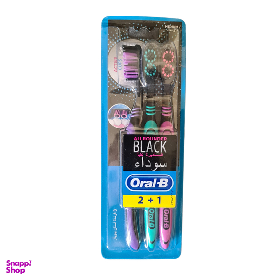 مسواک ذغالی اورال بی مدل Medium Black بسته 3 عددی