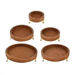 سینی چوبی مدل پایه دار طرح گرد مجموعه 5 عددی