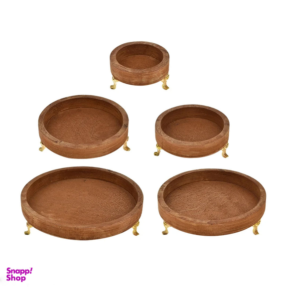 سینی چوبی مدل پایه دار طرح گرد مجموعه 5 عددی