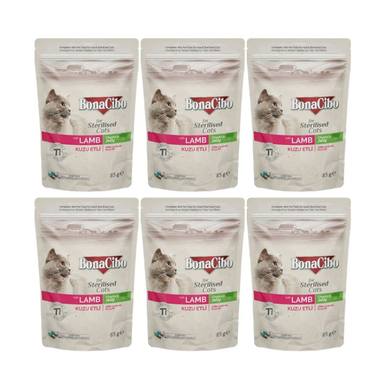 پوچ گربه بوناسیبو مدل Sterilised Lamb وزن 85 گرم بسته 6 عددی
