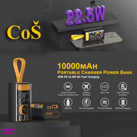 پاوربانک کوش مدل SM 1234 ظرفیت 10000 میلی آمپر ساعت به همراه کابل Type-C