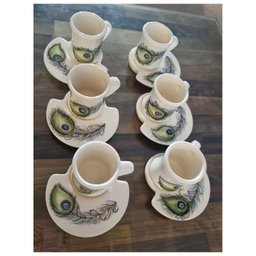 ست فنجان و نعلبکی سرامیکی طرح پر طاووس بسته ۶ عددی