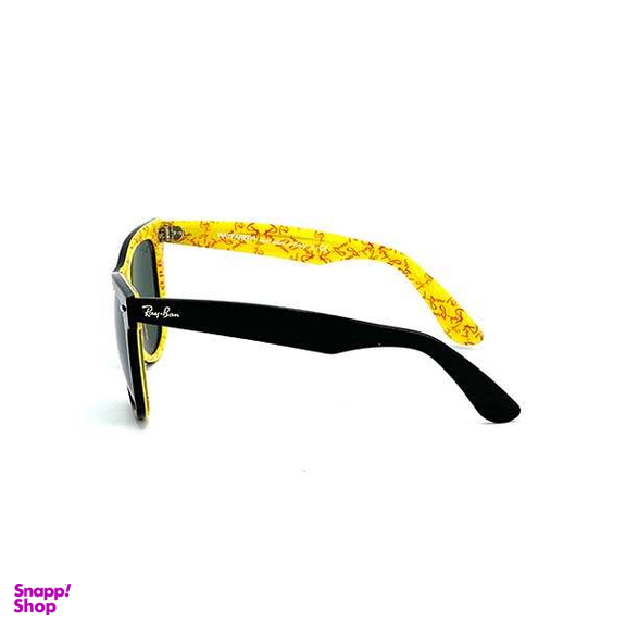 عینک آفتابی ری بن مدل 2140 فریم مشکی دسته فانتزی زرد عدسی سبز سایز 50