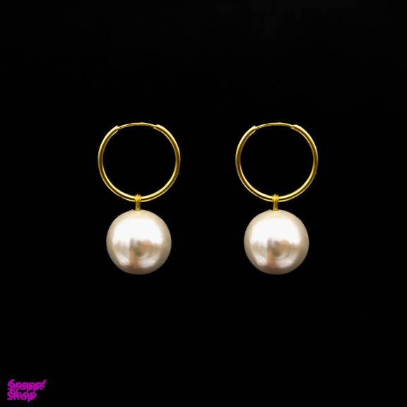 گوشواره طلا 18 عیار زنانه دلوکس مدل حلقه ای مرواریدی کد D28