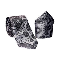 ست کراوات و دستمال جیب مردانه آیکت مدل بته جقه محو کد z2