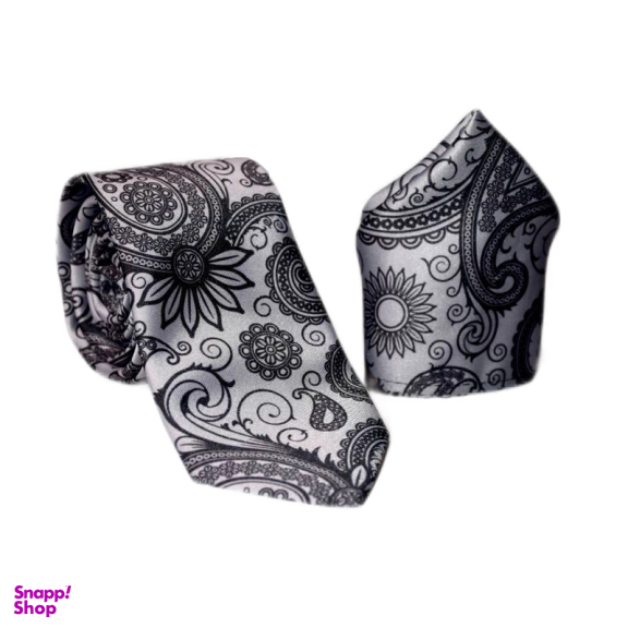 ست کراوات و دستمال جیب مردانه آیکت مدل بته جقه محو کد z2