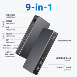 داک استیشن 100 وات 9 پورت USB-C یوگرین مدل CM615 کد 90912