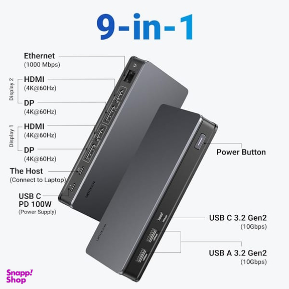 داک استیشن 100 وات 9 پورت USB-C یوگرین مدل CM615 کد 90912