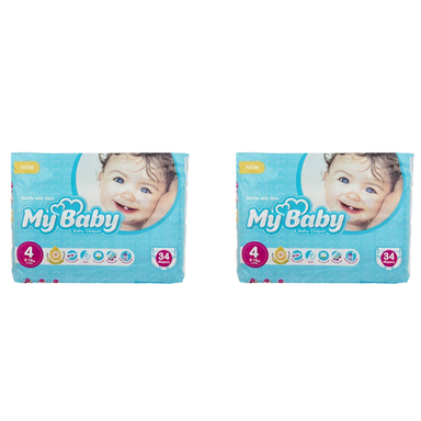 پوشک مای بیبی مدل آبی سایز 4 بسته 34 عددی مجموعه 2 عددی