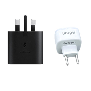 شارژر دیواری 25 وات سامسونگ مدل EP-TA800 به همراه تبدیل 3 به 2 آدرون مدل چراغ دار