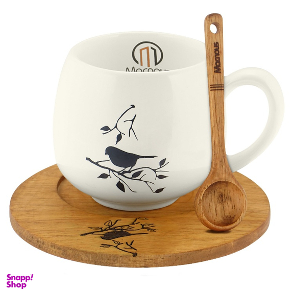 ست ماگ مکنوس طرح تک پرنده کد 1008 به همراه قاشق و زیر لیوانی