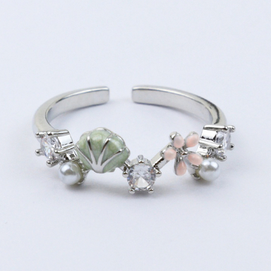 انگشتر دخترانه طرح گل و صدف کد 407044054 رنگ نقره ای