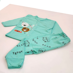 ست شومیز و شلوار نوزادی مدل خرس کد 3799 رنگ سبز آبی