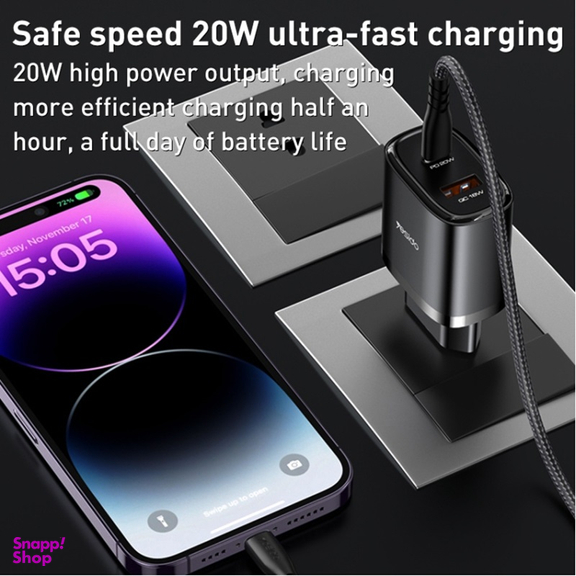 شارژر دیواری 20 وات یسیدو مدل YC47 به همراه کابل Lightning