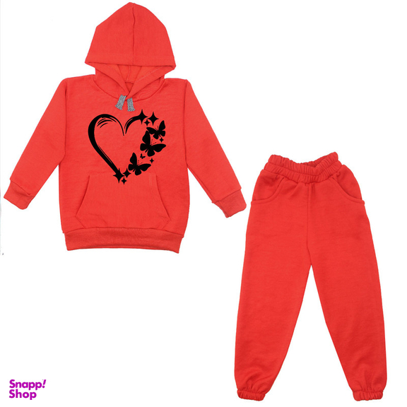 ست هودی و شلوار دخترانه مدل قلب کد A03 رنگ قرمز