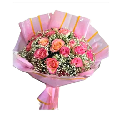 دسته گل طبیعی رز و ژیپسیفولیا کد 03