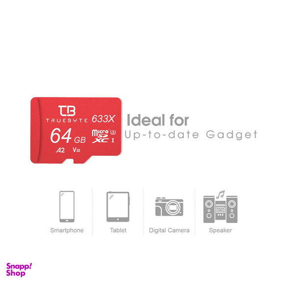 کارت حافظه microSD XC تروبایت مدل 633X-A2-V30 کلاس 10 استاندارد UHS-I U3 سرعت 95MBps ظرفیت 64 گیگابایت به همراه کارت‌خوان