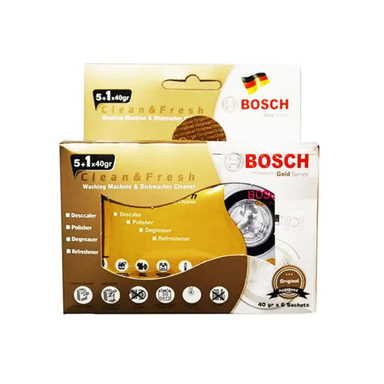 پودر جرم گیر ماشین ظرفشویی و لباسشویی بوش مدل Gold بسته 6 عددی