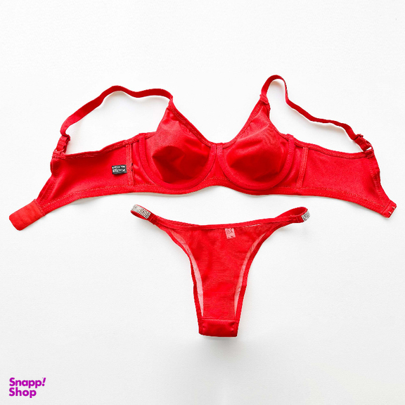 ست شورت و سوتین زنانه نوشه پوش مدل فنردار توری کد 90106 رنگ قرمز