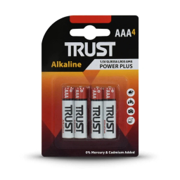 باتری نیم قلمی تراست مدل آلکالاین AAA بسته 4 عددی