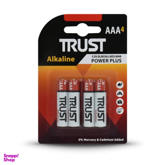 باتری نیم قلمی تراست مدل آلکالاین AAA بسته 4 عددی